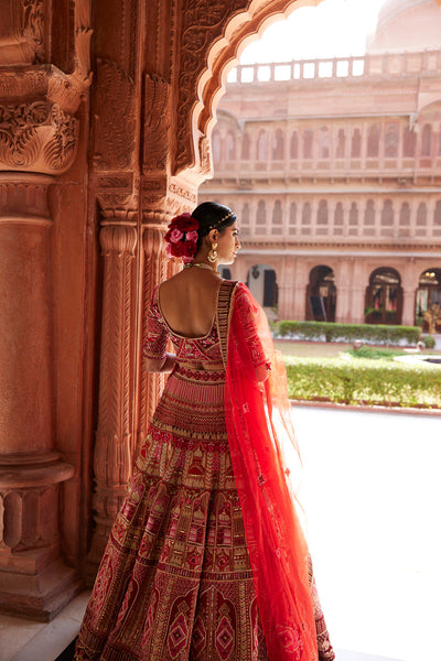 "Aari" Red Bridal Lehenga Set