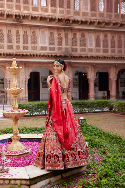 "Aashi" Red Hand Embroidered Bridal Lehenga Set