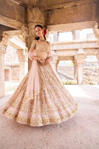 "Amara" Onion Pink Zardosi And Sequin Embroidered Organza Lehenga Set