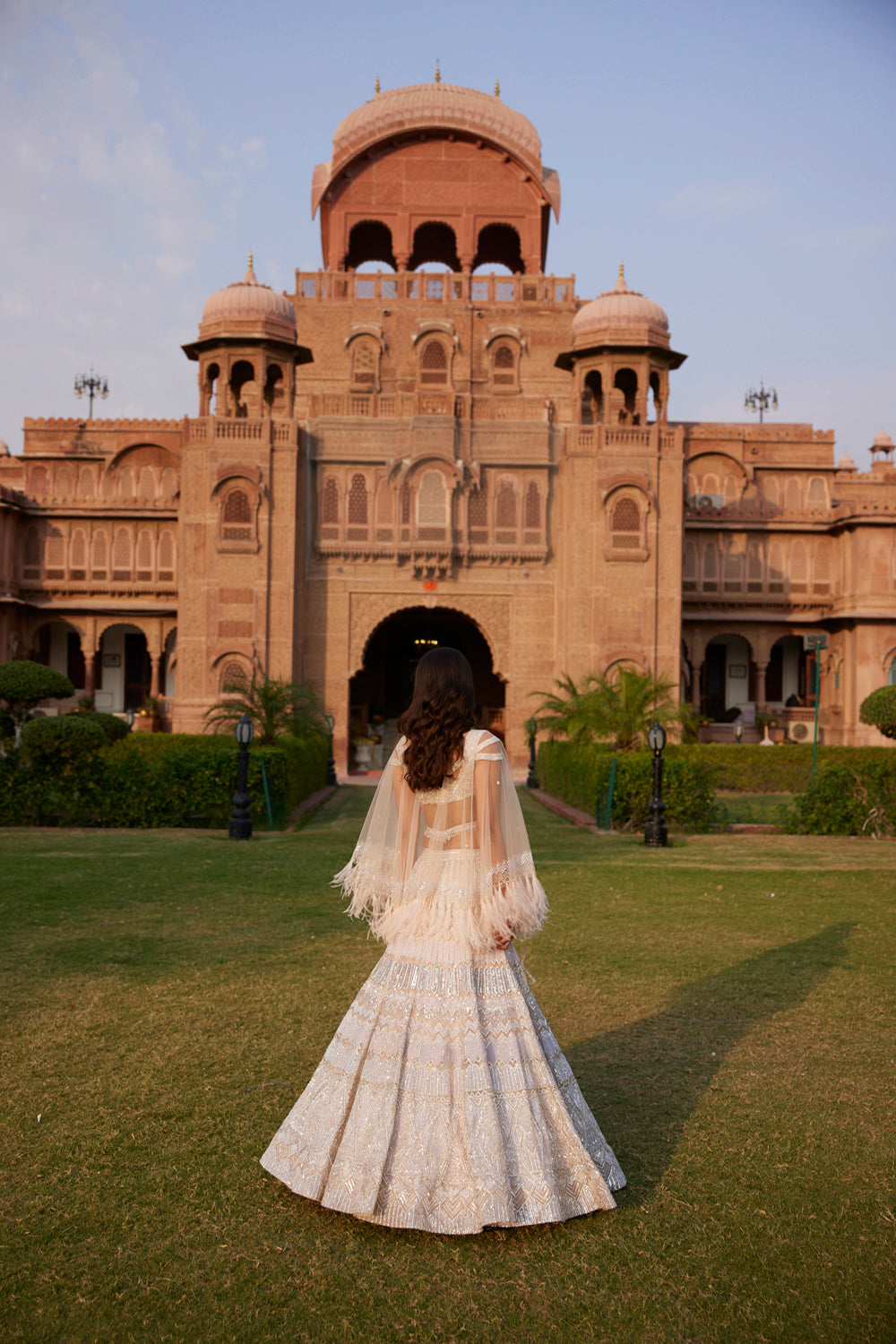 "Armina" Silver Sequin And Crystal Beads Hand Embroidered Lehenga Set With Cape