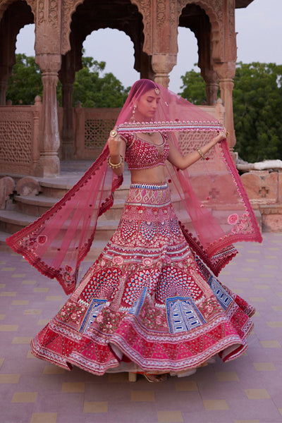 "Dwarka" Rani Pink Hand Embroidered Lehenga Set