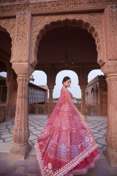 "Dwarka" Rani Pink Hand Embroidered Lehenga Set