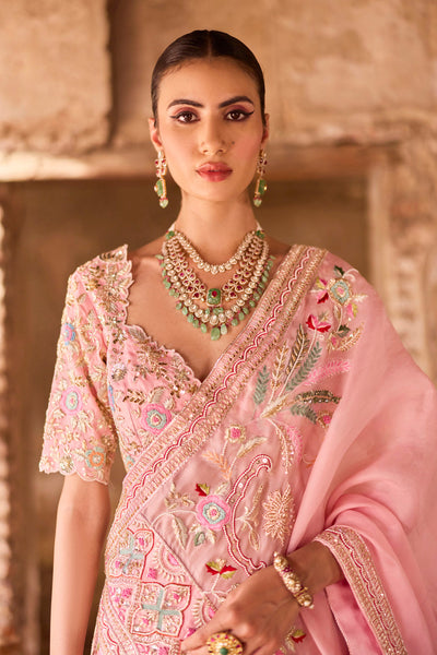 "Gaurika" Pink Zardosi & Resham Hand Embroidered Bridal Lehenga Set