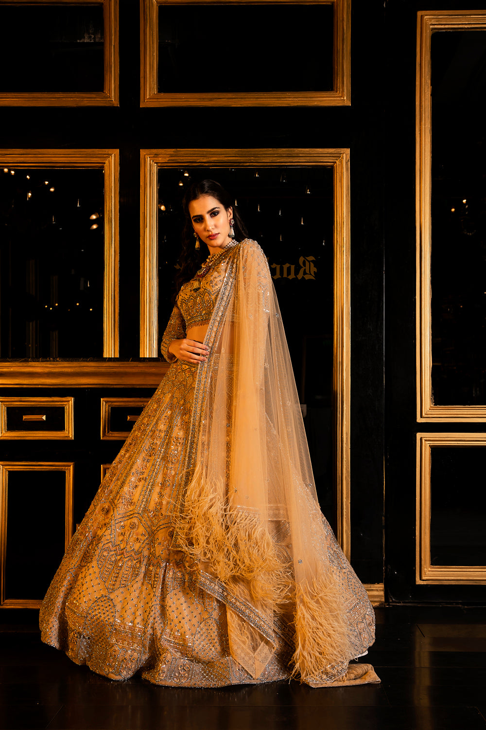 "Grace" Golden Sequin & Crystal Embroidered Lehenga Set