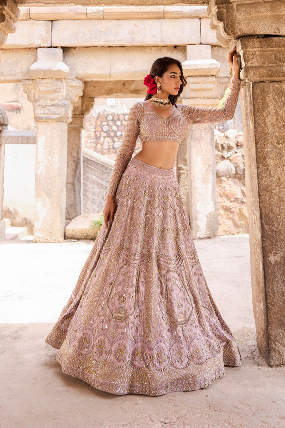 "Haydee" Mauve Crystal & Sequin Embellished Bridal Lehenga Set