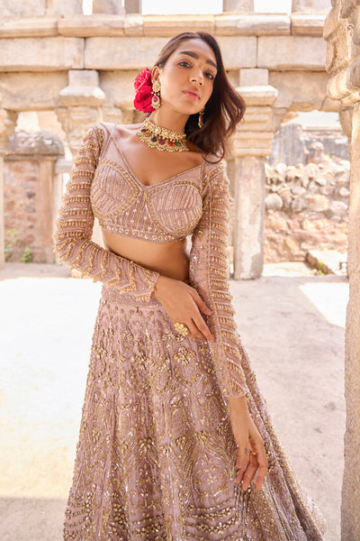 "Haydee" Mauve Crystal & Sequin Embellished Bridal Lehenga Set