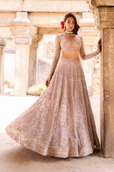 "Haydee" Mauve Crystal & Sequin Embellished Bridal Lehenga Set