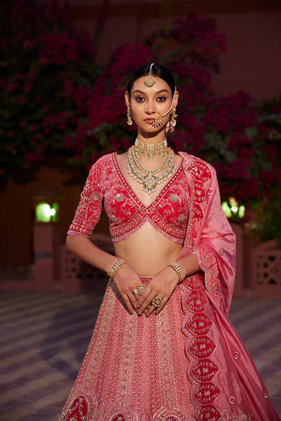 "Madhuban" Bubblegum Pink Zardosi Embroidered Lehenga Set