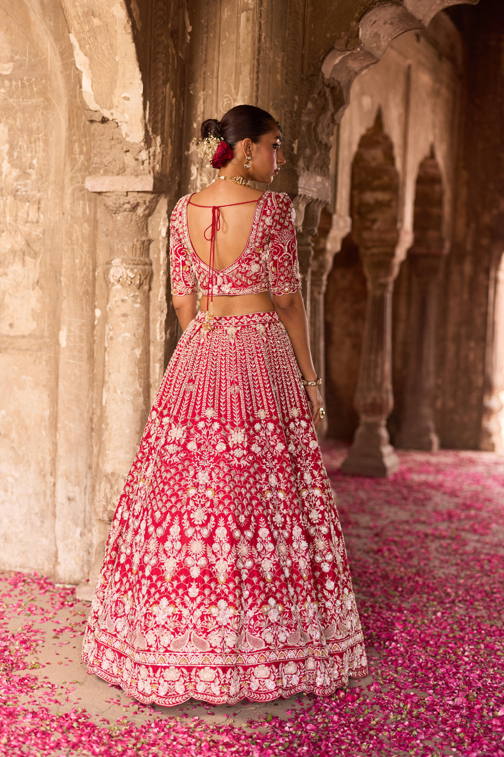 "Naira" Red Raw Silk Hand Embroidered Lehenga Set