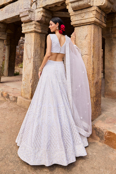 "Oraya" Ivory Resham Kashmiri Embroidered Lehenga Set