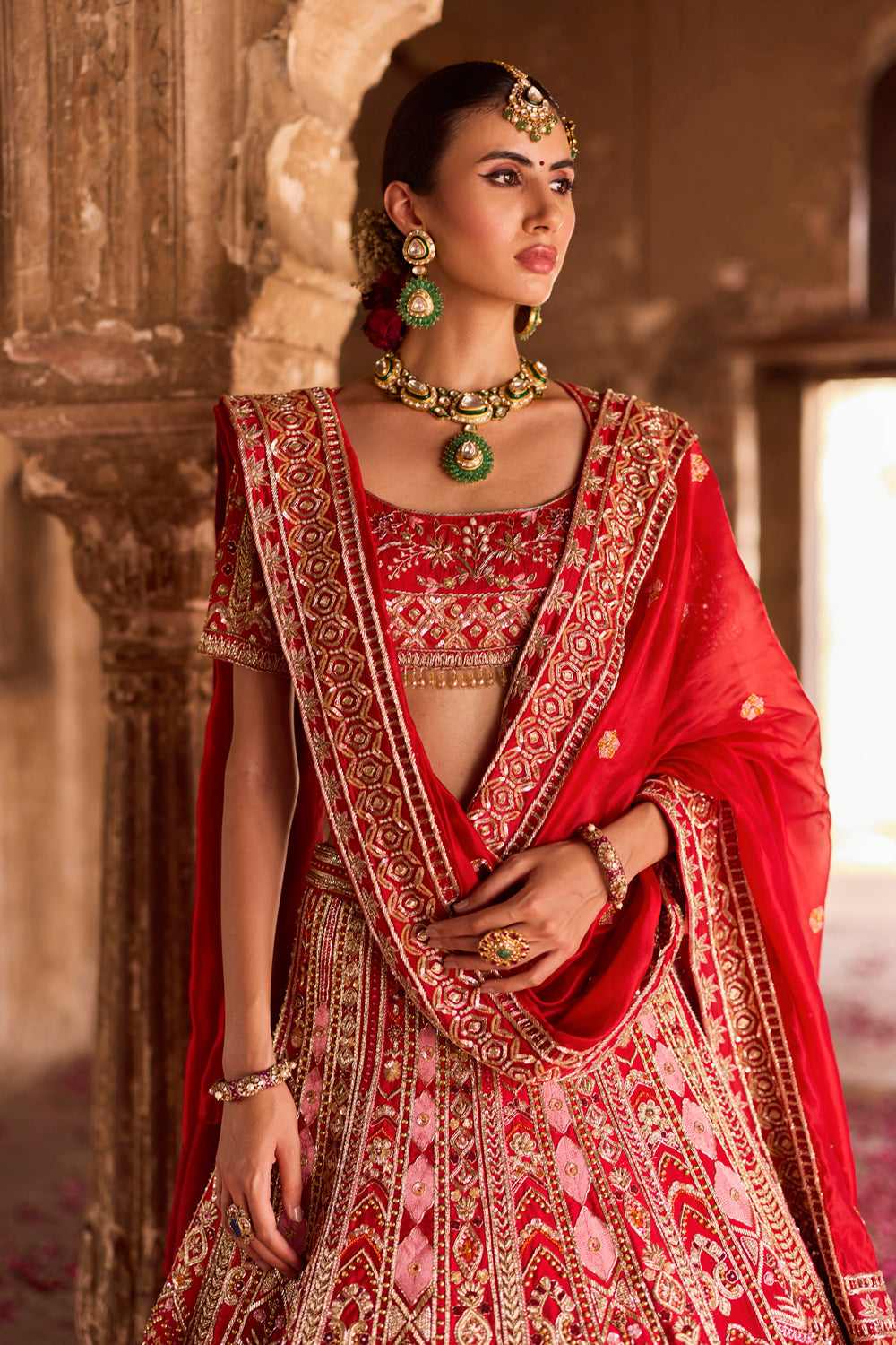 "Rinaya" Red Zardosi Bridal Lehenga Set