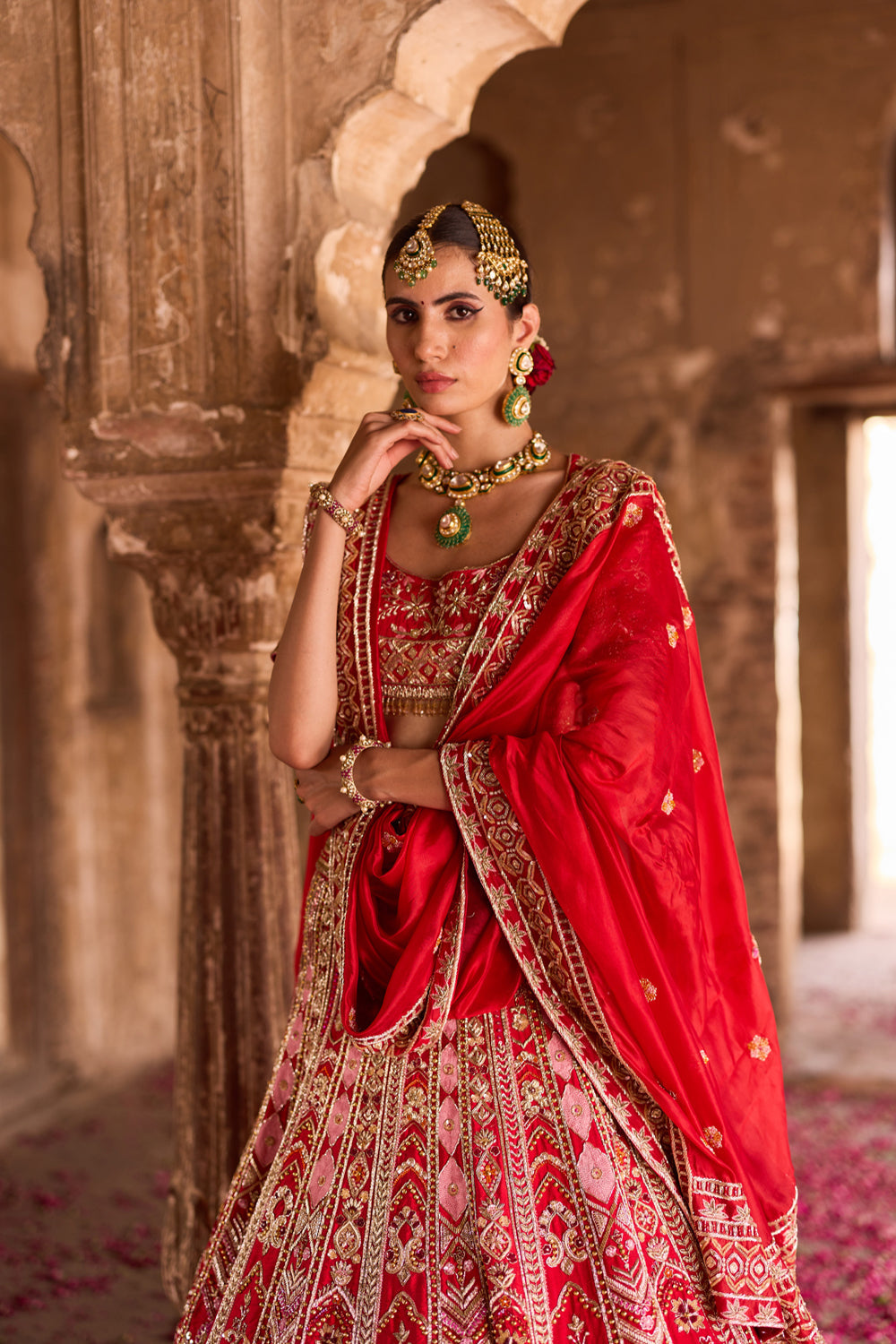 "Rinaya" Red Zardosi Bridal Lehenga Set