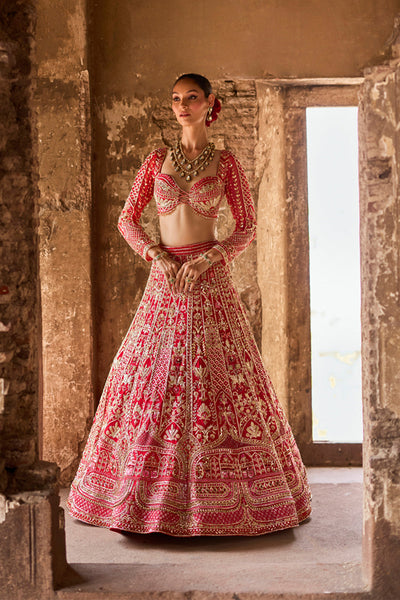 "Rivanta'' Red Zardosi Bridal Lehenga Set