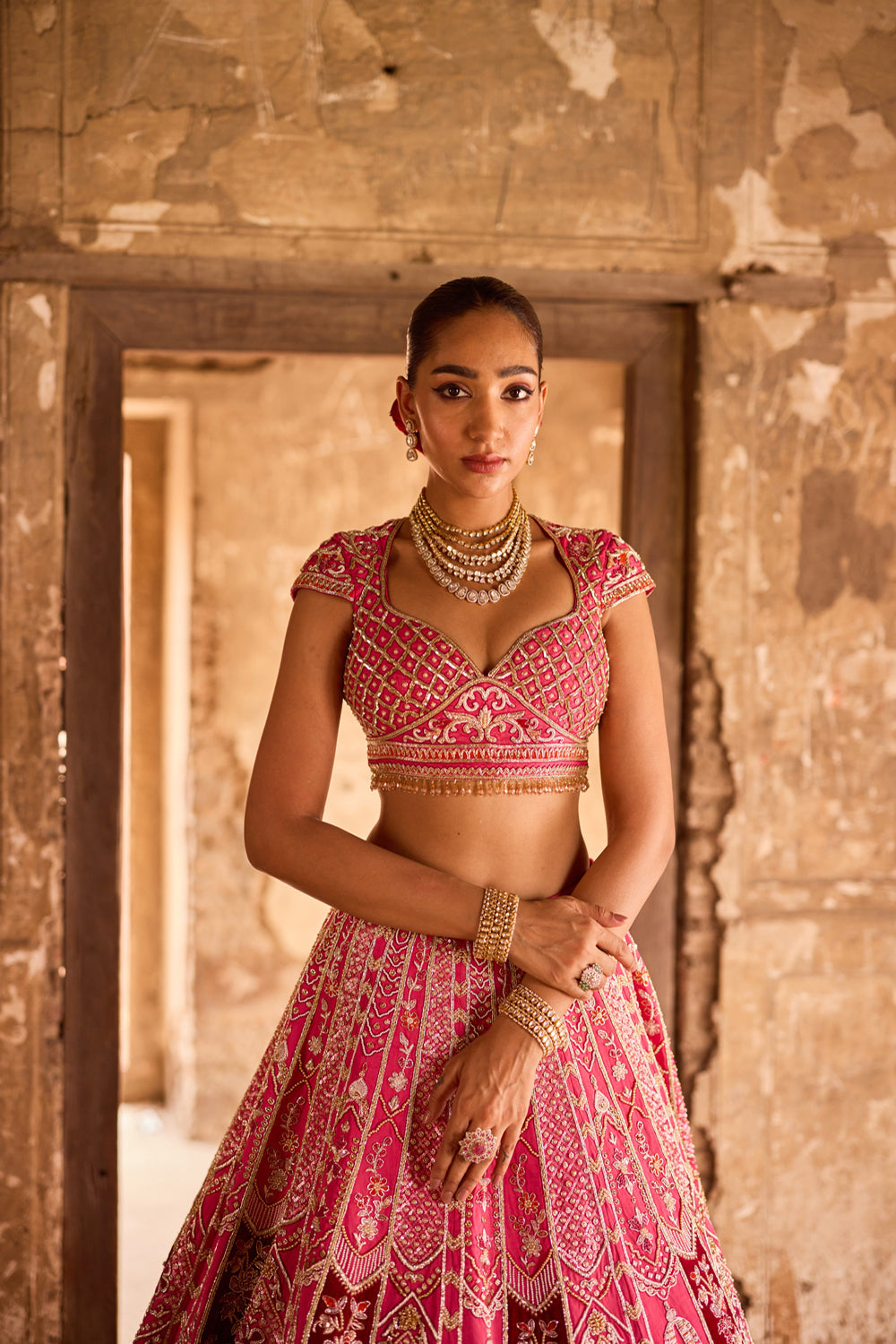 "Tamara" Pink Zardosi Embroidered Bridal Lehenga Set