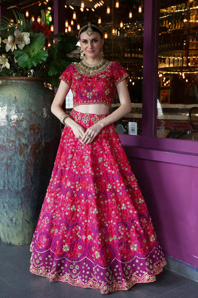 "Valerie" Rani Pink And Purple Zarosi & Resham Embroidered Lehenga Set